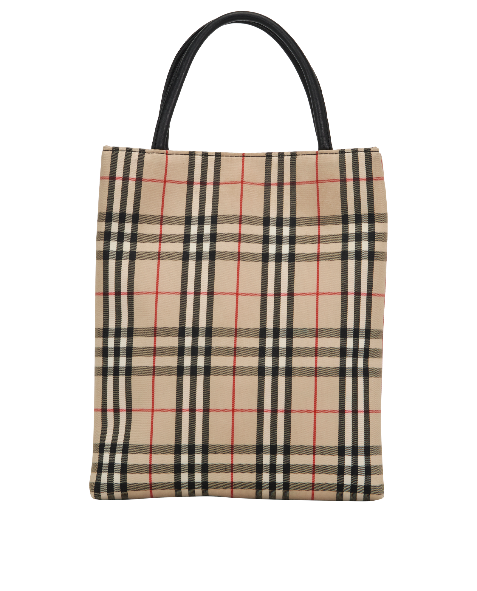 Small Check Tote, &pound;350, Handbags, Beige/Black/Brown, Canvas, Back view